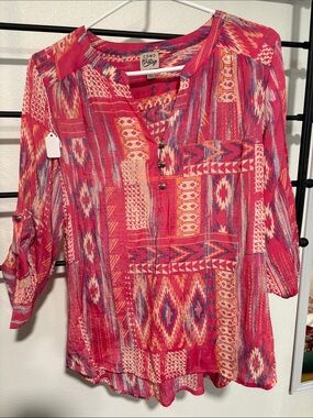 Como Vintage Coral-Pink Aztec Print Tunic Top